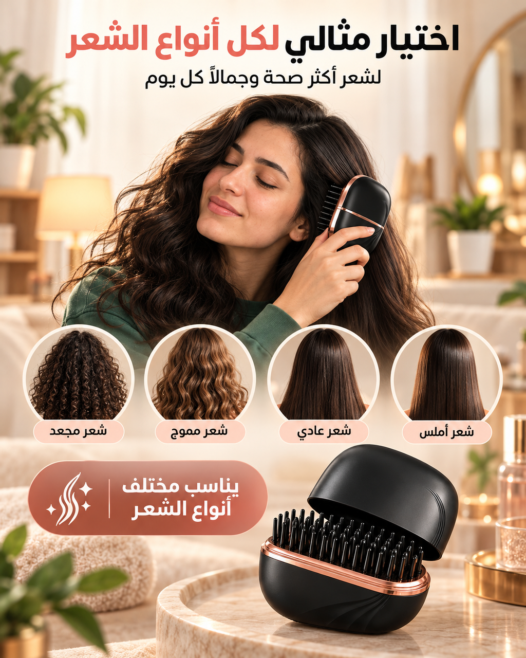 MiniSmooth™ – مشط حراري لاسلكي صغير لتصفيف وفرد الشعر